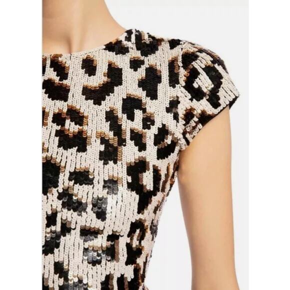 ALICE + OLIVIA NAT LEOPARD PRINT BODYCON SEQUIN DRESS 0 - Picture 4 of 13